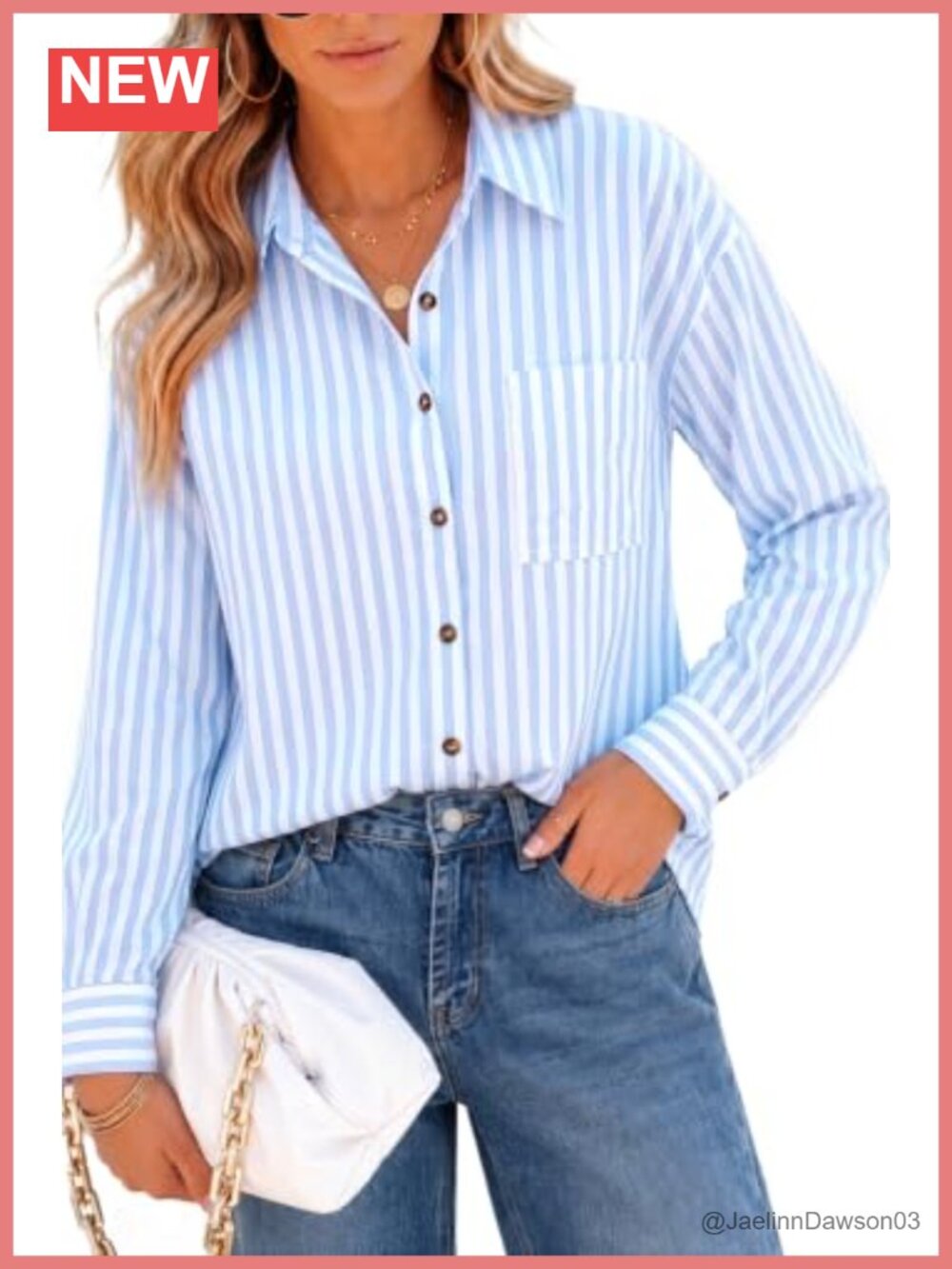 Women's Striped Button Down Blouse Long Sleeve Collared Shirt Loose Fit